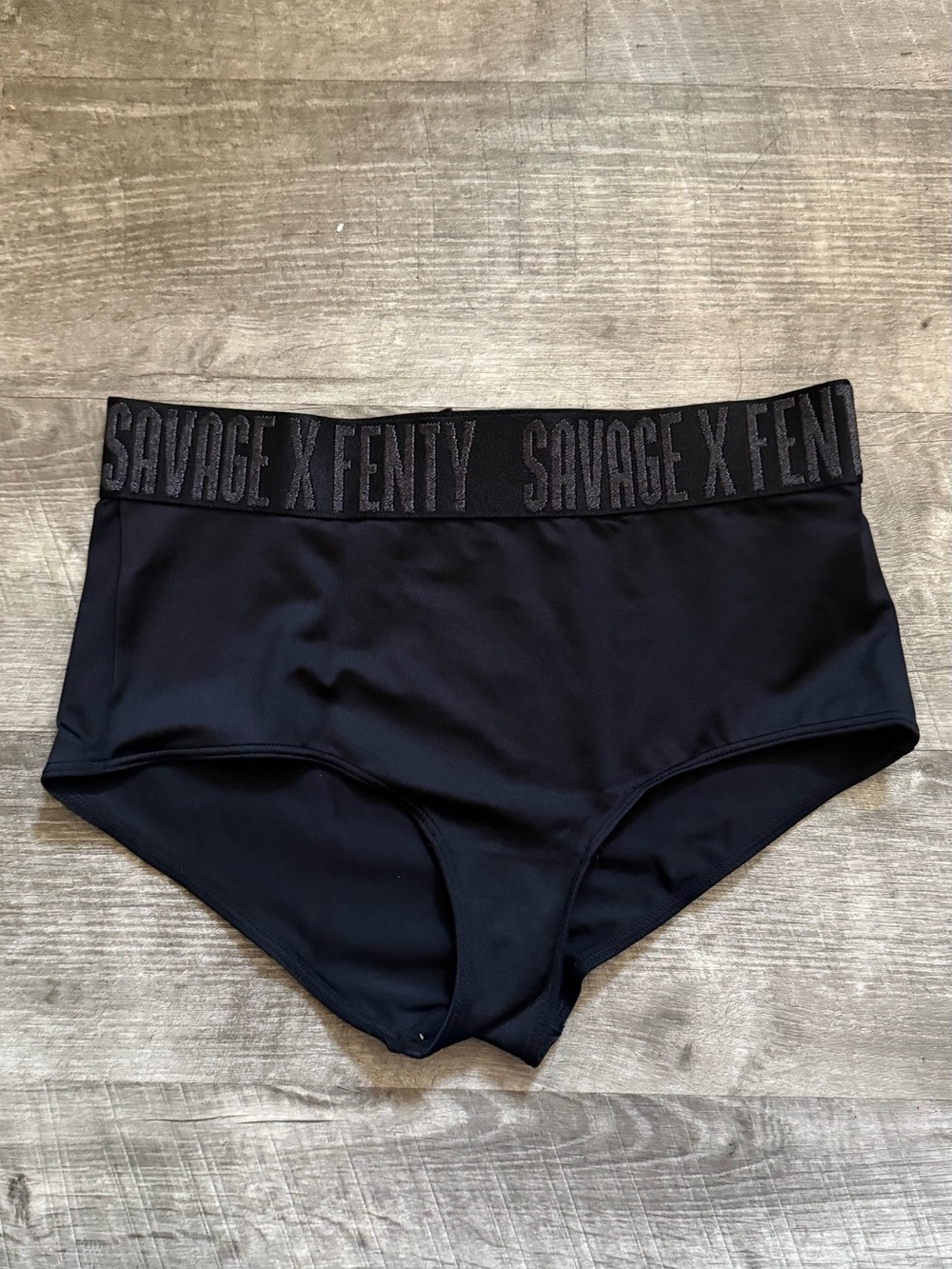 Savage X Fenty Caviar Black Booty Short Briefs with Branded Waistband - Small